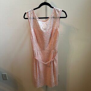 White House Black Market Pink Lace Sleeveless Midi Dress with Belt NWT Sz 8